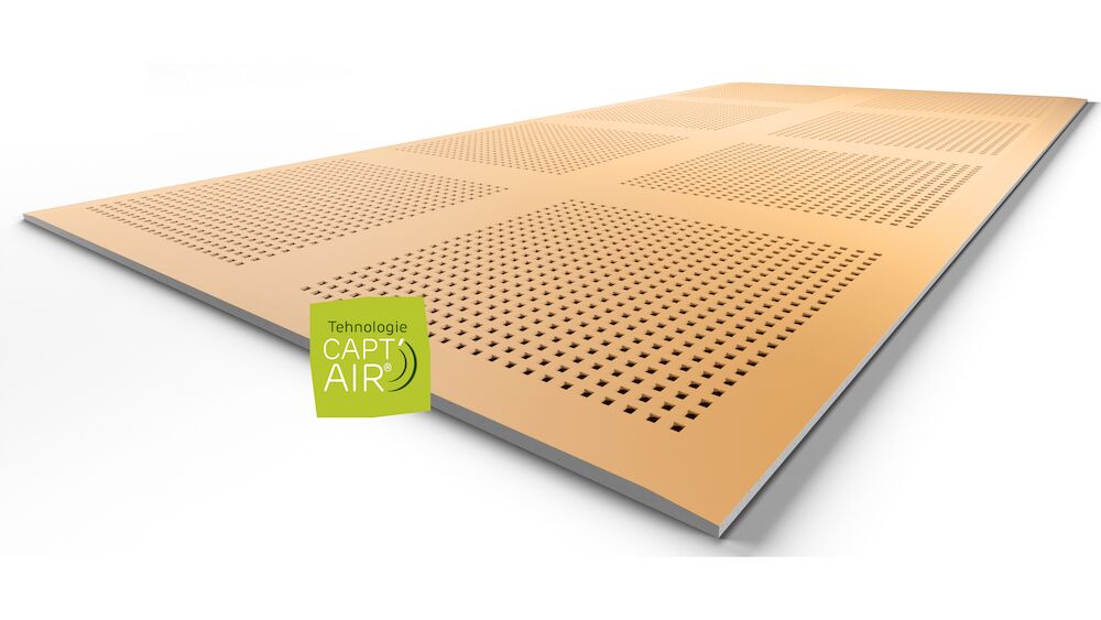 Square perforated boards with sound insulation coating; CAPT'AIR technology for improved air quality: Also available in WAB version