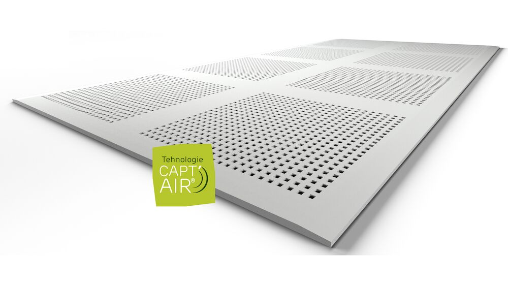 Square perforated boards with sound insulation coating; CAPT'AIR technology for improved air quality: Also available in WAB version