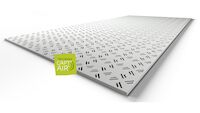The linear perforated boards with repetitive pattern and acoustic insulation coating; CAPT'AIR technology for improved air quality;.