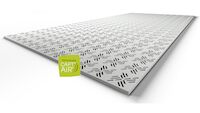 The linear perforated boards with repetitive pattern and acoustic insulation coating; CAPT'AIR technology for improved air quality;.