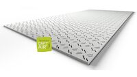 The linear perforated boards with repetitive pattern and acoustic insulation coating; CAPT'AIR technology for improved air quality;.