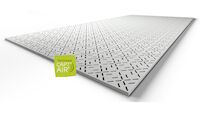 The linear perforated boards with repetitive pattern and acoustic insulation coating; CAPT'AIR technology for improved air quality;.